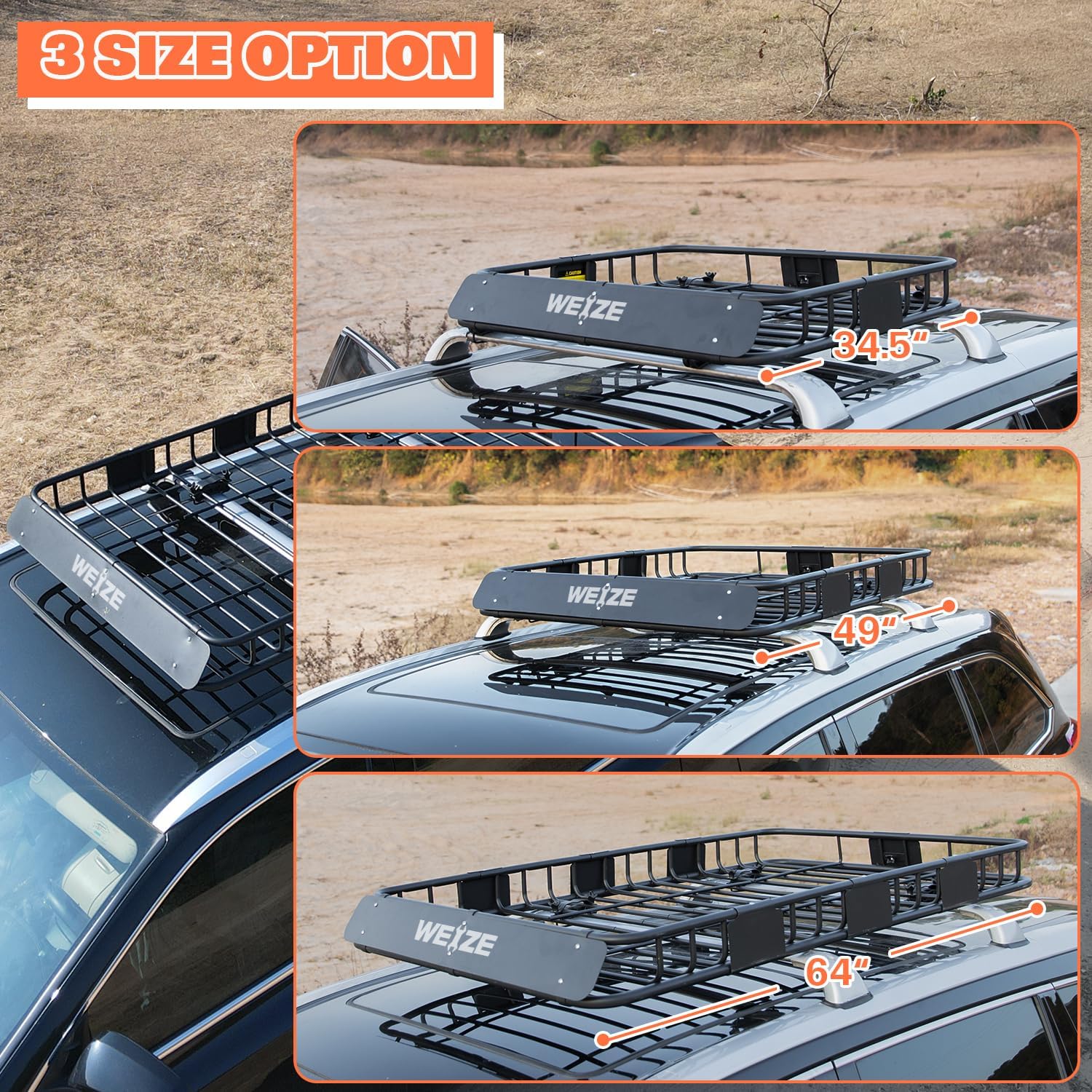 WEIZE Heavy Duty 64"x 39" Roof Rack, Rooftop Cargo Carrier Basket with Waterproof Bag, Tie Down Strap & Net, Car Top Luggage Holder for SUV, 150lb Capacity, Steel Construction - Image 5