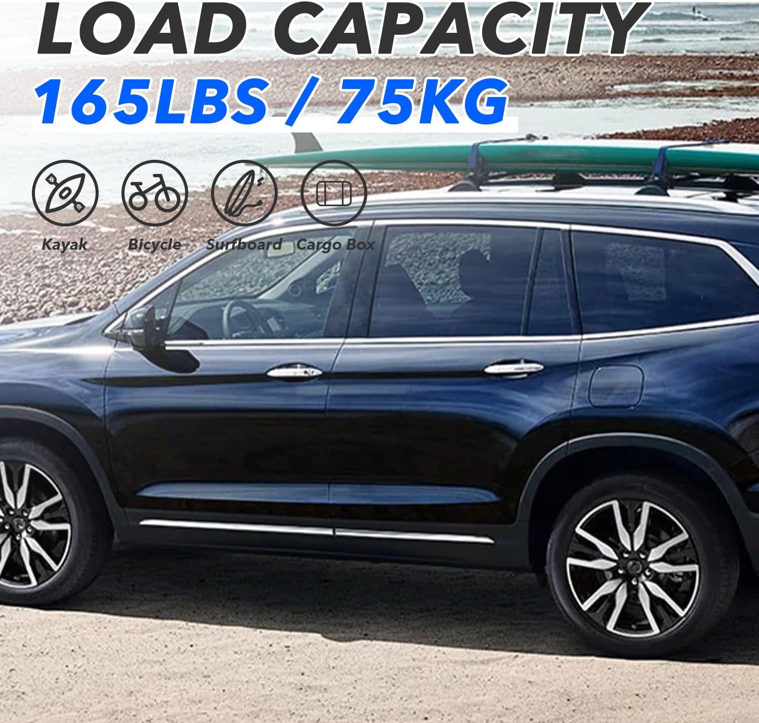 Roof Rack Side Rails + Cross Bars for 2016-2022 Honda Pilot Roof Rack Cross Bars Rooftop Luggage Carrier for Rooftop Cargo, Kayak, Canoe, Bike, Snowboard - Image 3