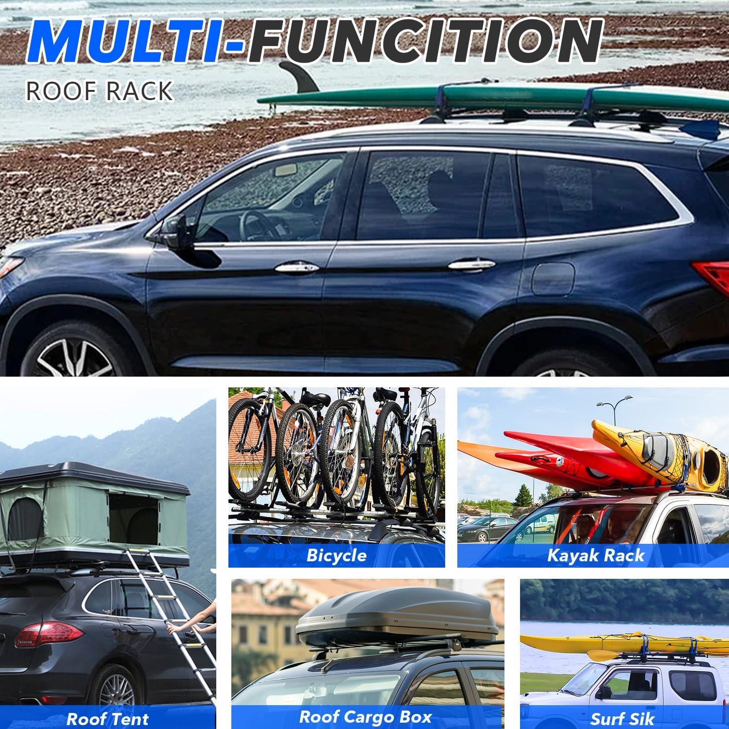 Roof Rack Side Rails + Cross Bars for 2016-2022 Honda Pilot Roof Rack Cross Bars Rooftop Luggage Carrier for Rooftop Cargo, Kayak, Canoe, Bike, Snowboard - Image 4