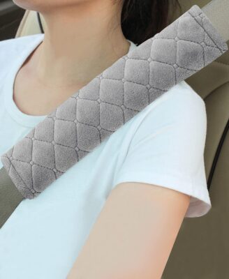 Amooca Soft Auto Seat Belt Cover Seatbelt Shoulder Pad Cushions 2 PCS Universal Fit for All Cars and Backpack for a More Comfortable Driving (Light Grey)